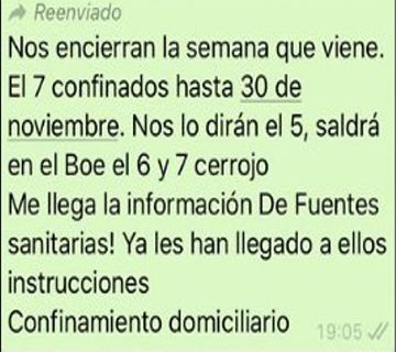 Sanidad aclara el mensaje de Whatsapp sobre el confinamiento