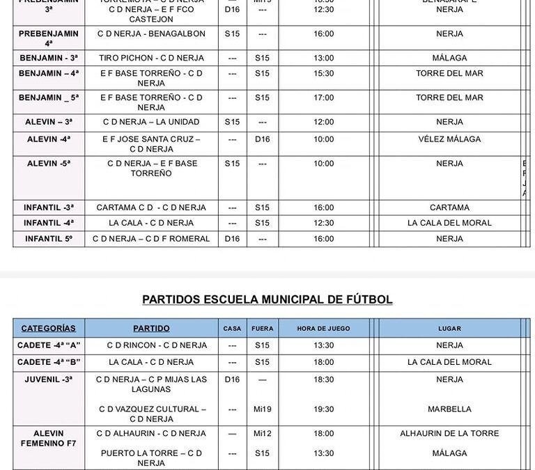 Aquí tienes los encuentros del CD Nerja para este fin de semana
