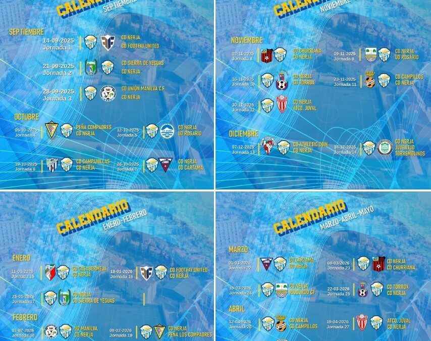 Calendario de liga ya disponible. El CD Nerja inicia la temporada en el Pepe Luis Bobadilla