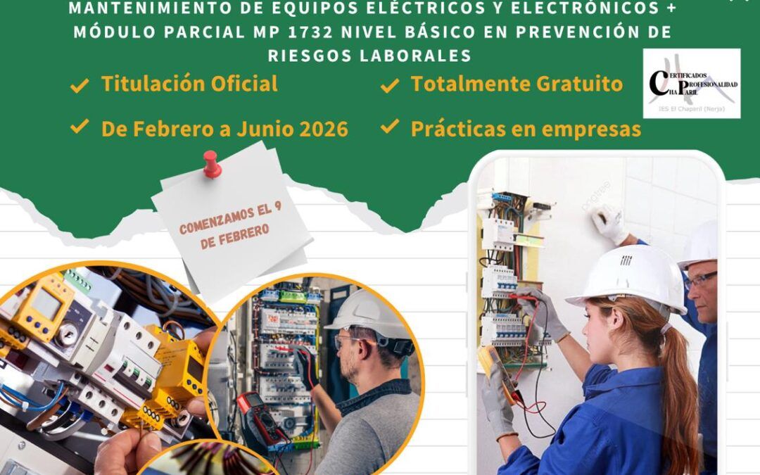 Plazo extraordinario de inscripción para el curso oficial de Montaje y Mantenimiento Eléctrico en el Instituto Chaparil