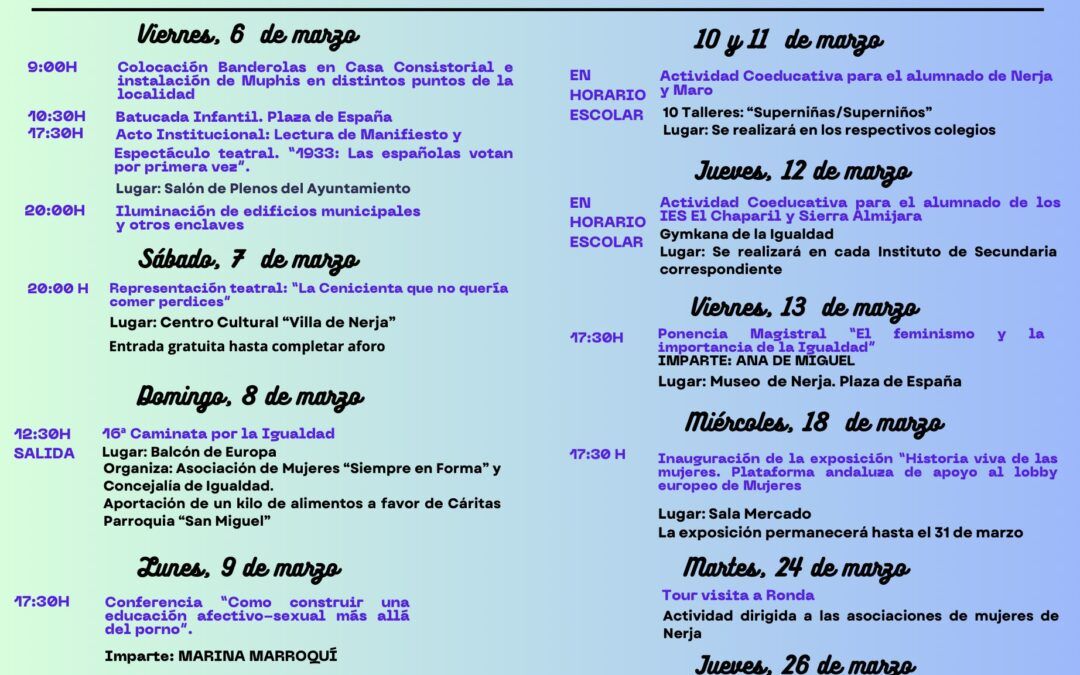 Nerja presenta su programación completa por el Día Internacional de la Mujer