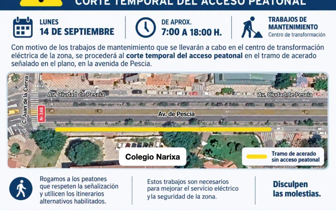 Corte temporal del acceso peatonal en la avenida de Pescia junto al Colegio Narixa