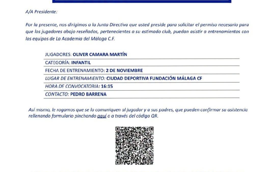 Oliver Cámara, del Infantil A del CD Nerja, convocado para entrenar con el Málaga CF